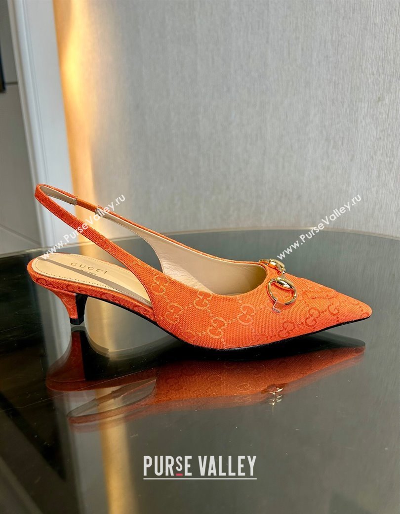 Gucci GG Canvas Slingback Pumps 4.5cm with Horsebit Orange 2024 782627 (MD-241119022)