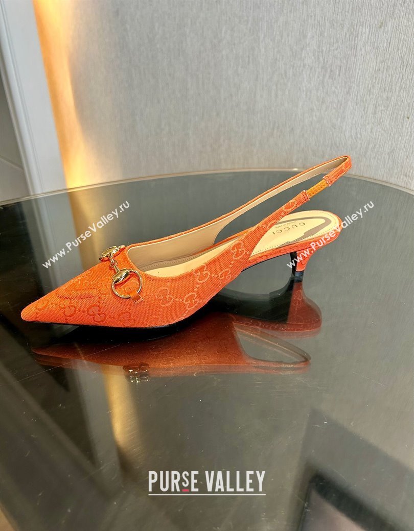 Gucci GG Canvas Slingback Pumps 4.5cm with Horsebit Orange 2024 782627 (MD-241119022)