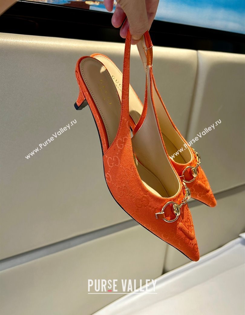 Gucci GG Canvas Slingback Pumps 4.5cm with Horsebit Orange 2024 782627 (MD-241119022)