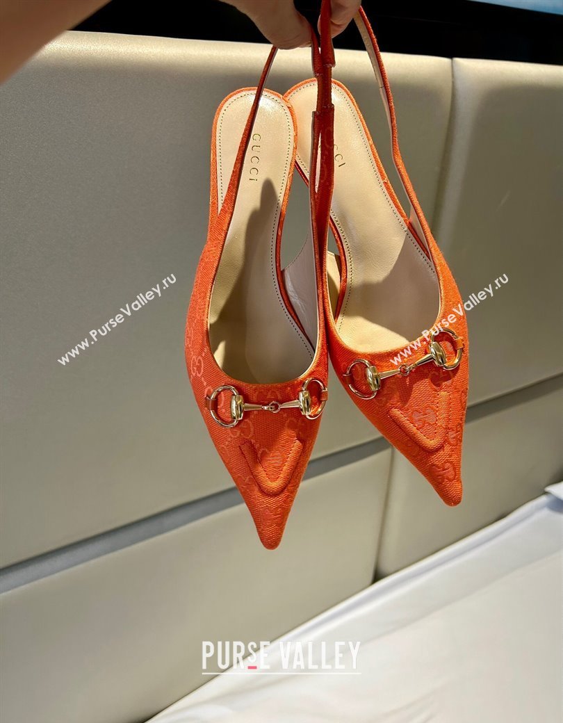 Gucci GG Canvas Slingback Pumps 4.5cm with Horsebit Orange 2024 782627 (MD-241119022)