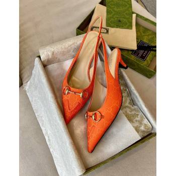 Gucci GG Canvas Slingback Pumps 4.5cm with Horsebit Orange 2024 782627 (MD-241119022)