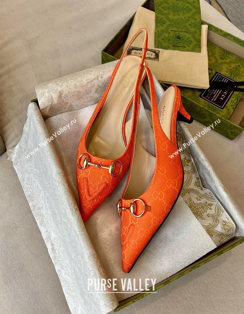 Gucci GG Canvas Slingback Pumps 4.5cm with Horsebit Orange 2024 782627 (MD-241119022)