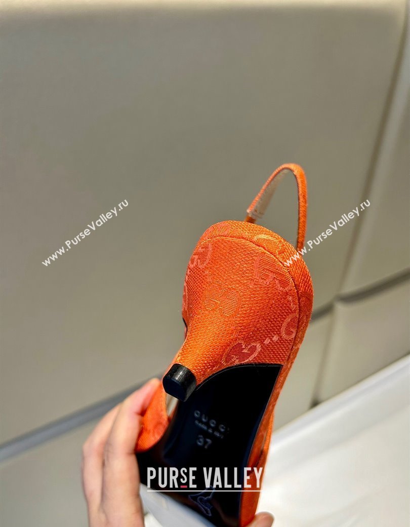 Gucci GG Canvas Slingback Pumps 4.5cm with Horsebit Orange 2024 782627 (MD-241119022)