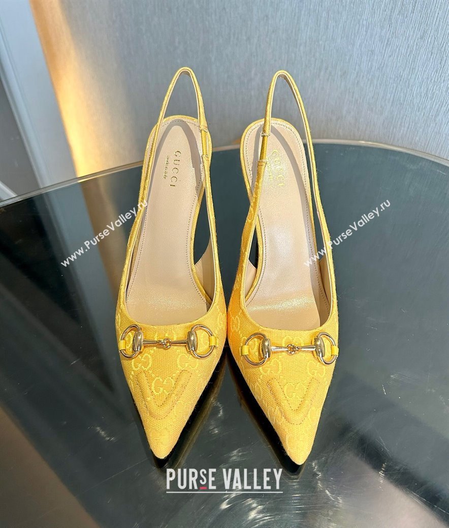 Gucci GG Canvas Slingback Pumps 10.5cm with Horsebit Yellow 2024 782627 (MD-241119026)