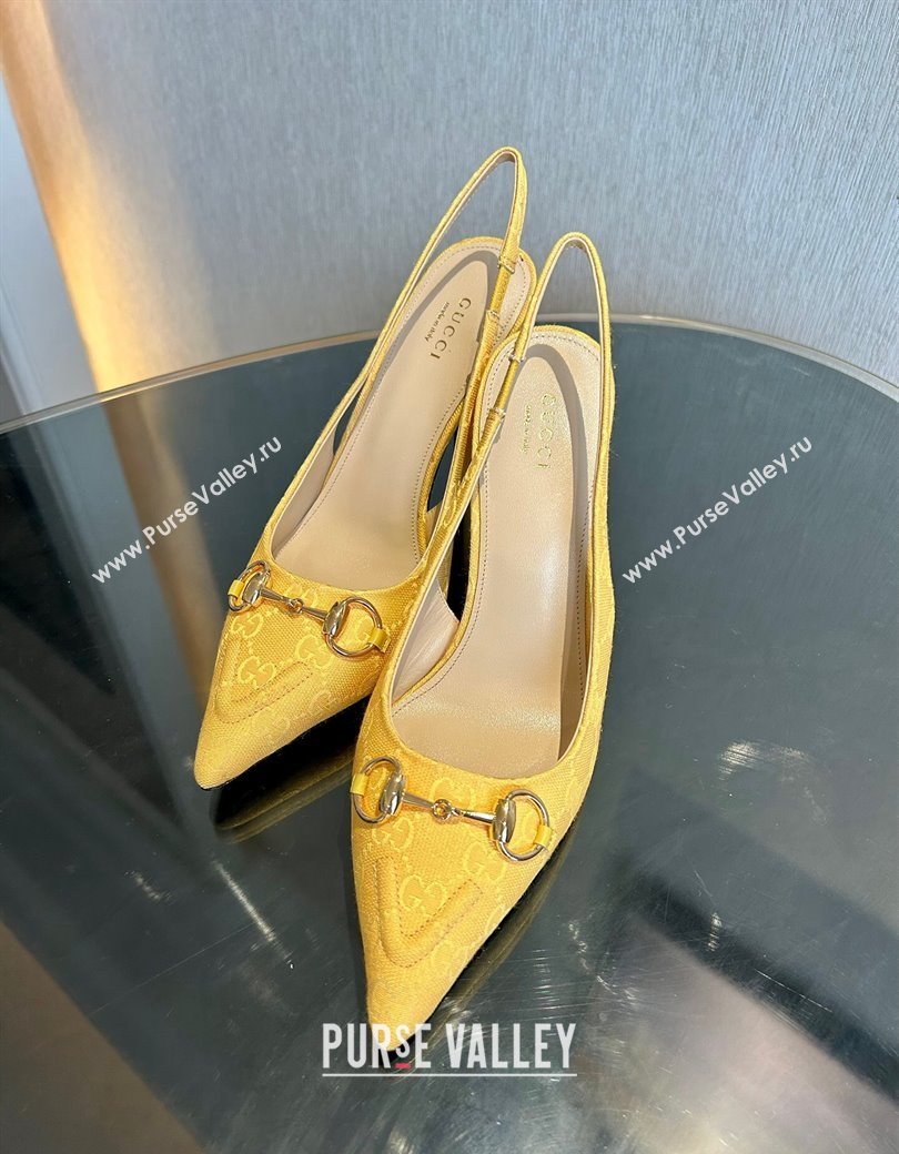 Gucci GG Canvas Slingback Pumps 10.5cm with Horsebit Yellow 2024 782627 (MD-241119026)