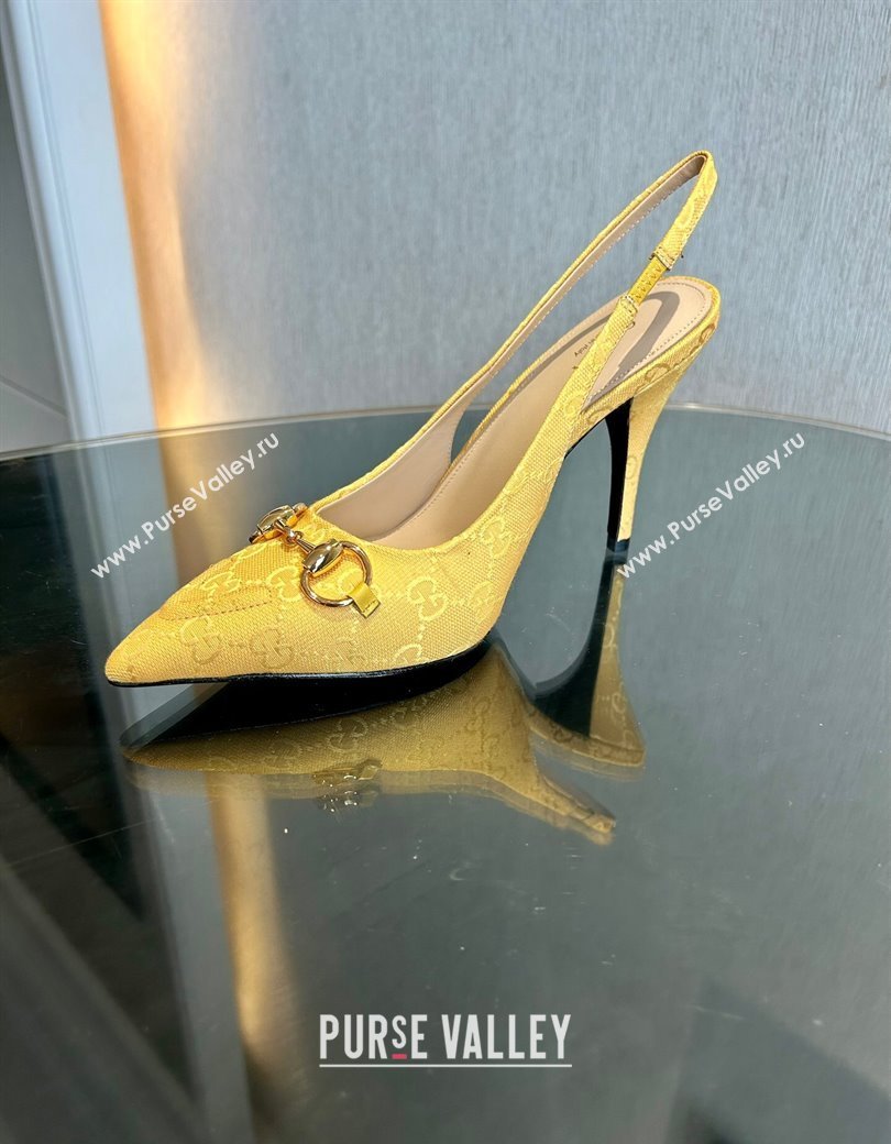 Gucci GG Canvas Slingback Pumps 10.5cm with Horsebit Yellow 2024 782627 (MD-241119026)