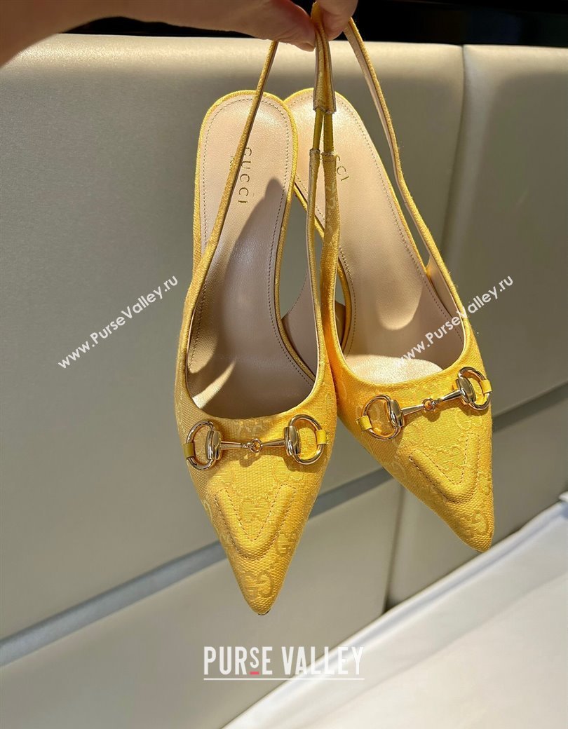 Gucci GG Canvas Slingback Pumps 10.5cm with Horsebit Yellow 2024 782627 (MD-241119026)