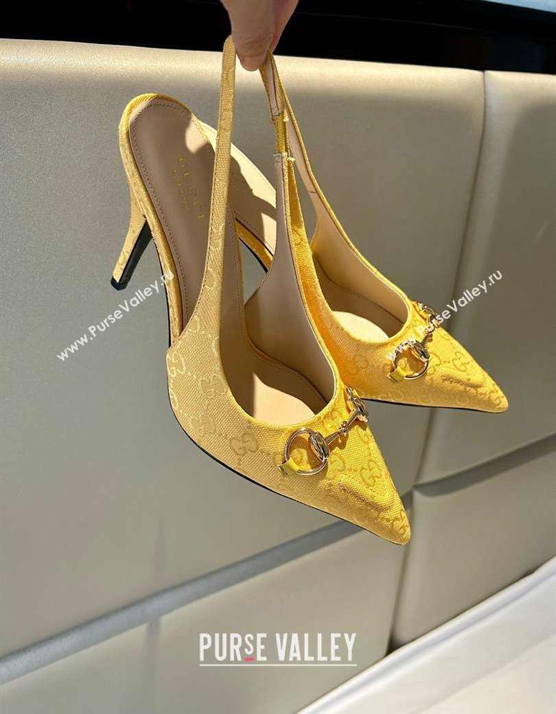 Gucci GG Canvas Slingback Pumps 10.5cm with Horsebit Yellow 2024 782627 (MD-241119026)