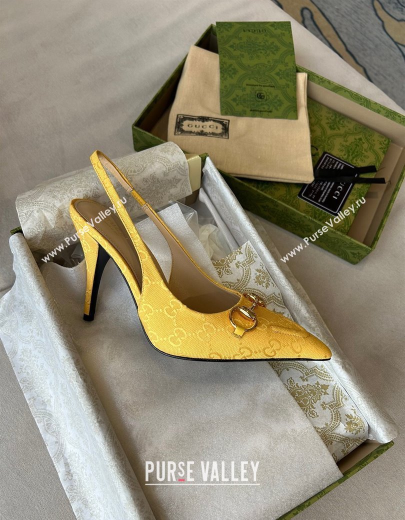 Gucci GG Canvas Slingback Pumps 10.5cm with Horsebit Yellow 2024 782627 (MD-241119026)