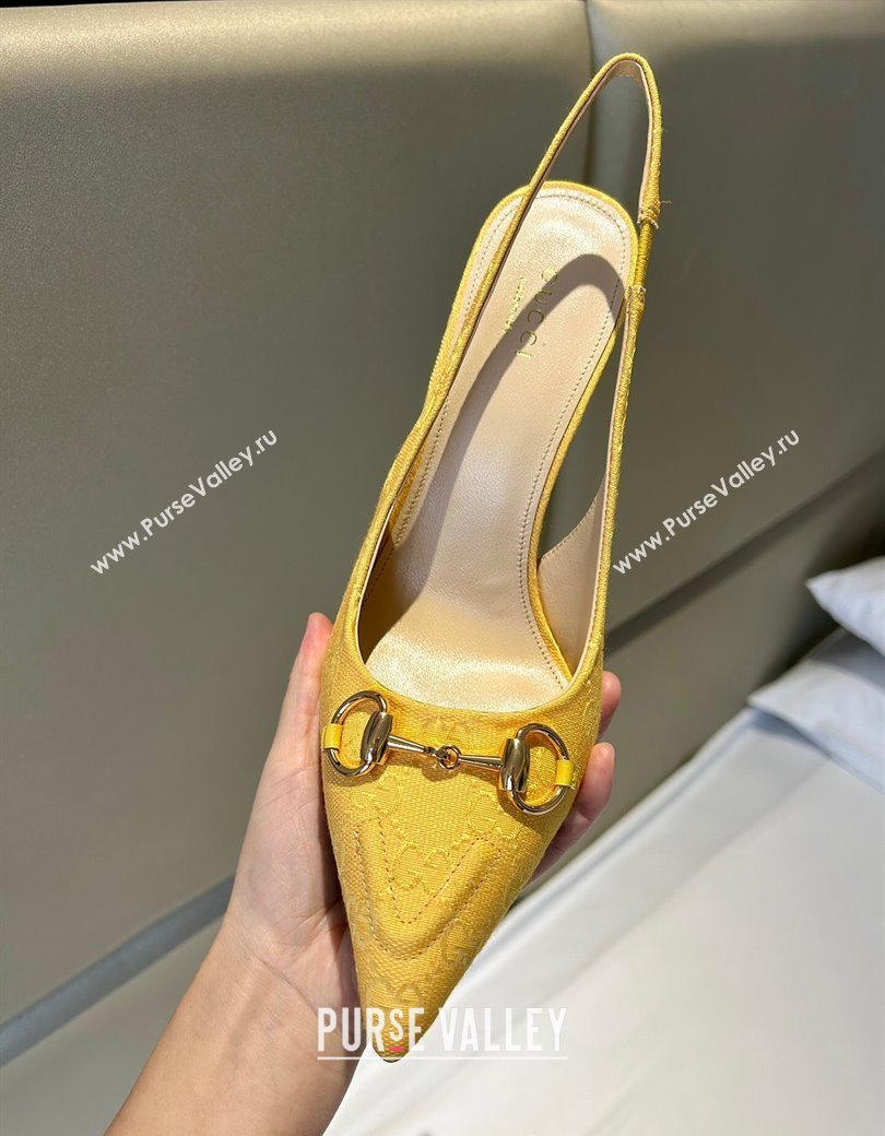 Gucci GG Canvas Slingback Pumps 10.5cm with Horsebit Yellow 2024 782627 (MD-241119026)