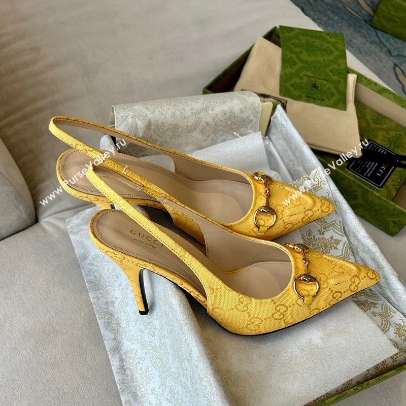 Gucci GG Canvas Slingback Pumps 10.5cm with Horsebit Yellow 2024 782627 (MD-241119026)