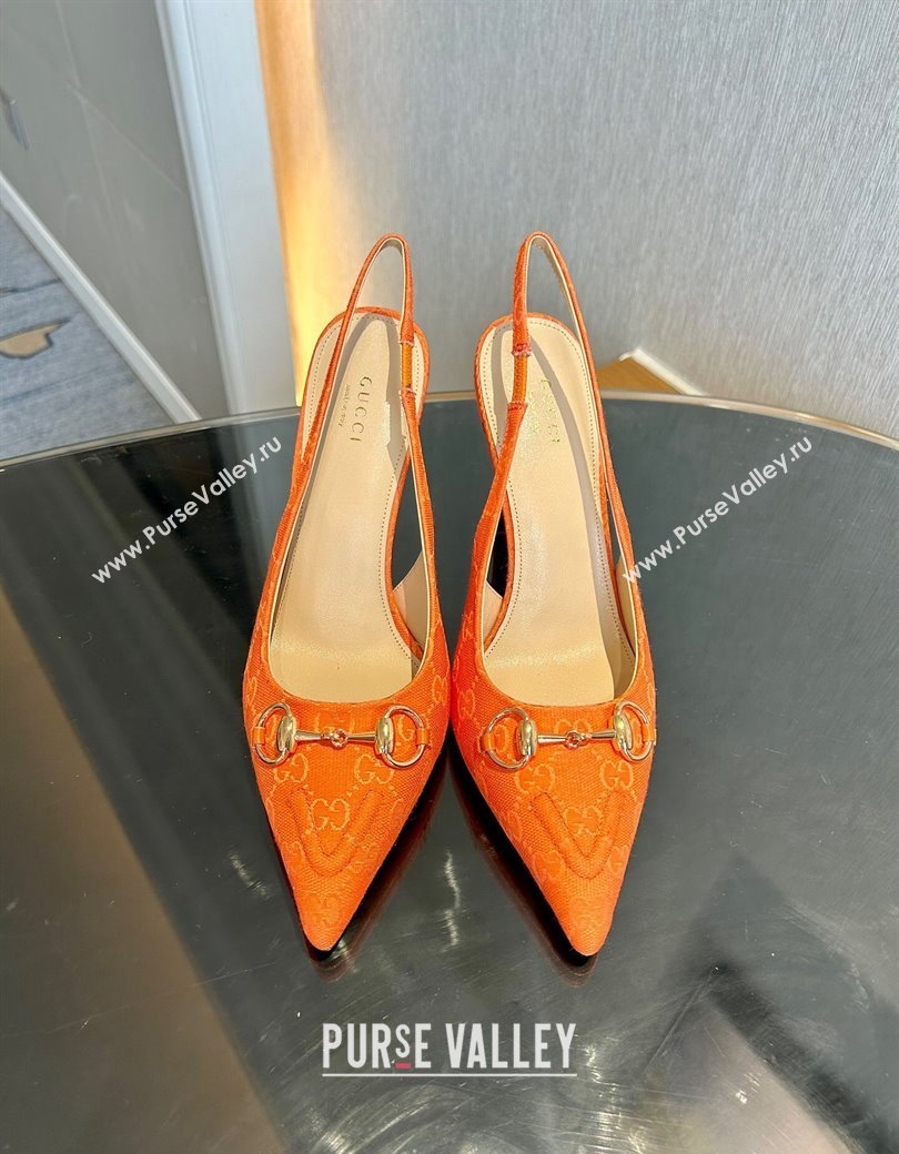 Gucci GG Canvas Slingback Pumps 10.5cm with Horsebit Orange 2024 782627 (MD-241119027)