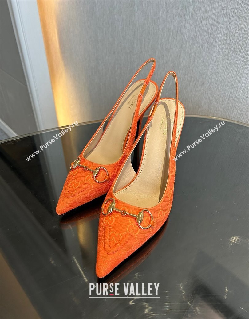 Gucci GG Canvas Slingback Pumps 10.5cm with Horsebit Orange 2024 782627 (MD-241119027)