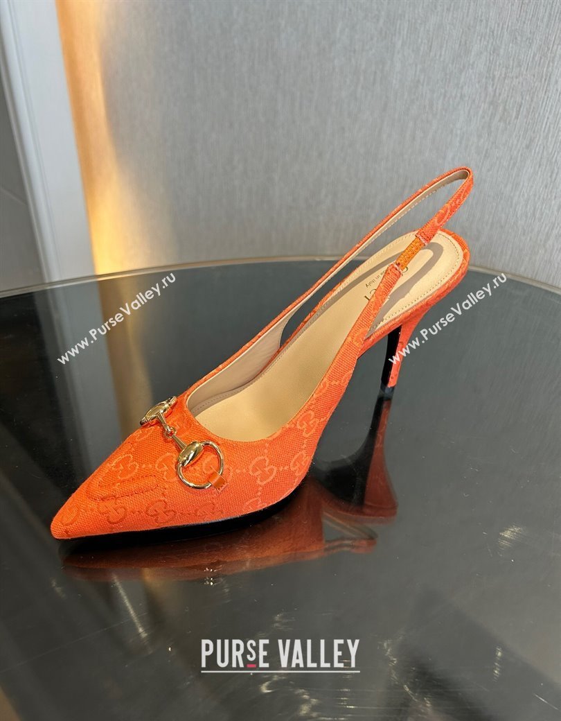 Gucci GG Canvas Slingback Pumps 10.5cm with Horsebit Orange 2024 782627 (MD-241119027)