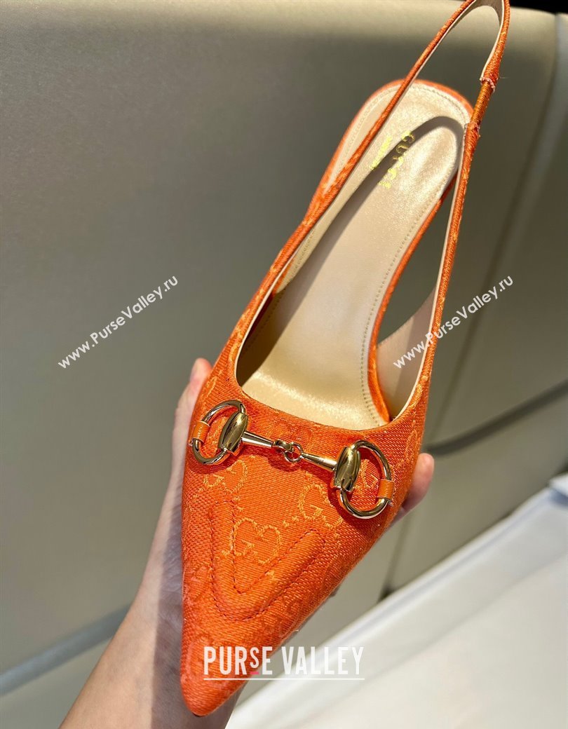 Gucci GG Canvas Slingback Pumps 10.5cm with Horsebit Orange 2024 782627 (MD-241119027)