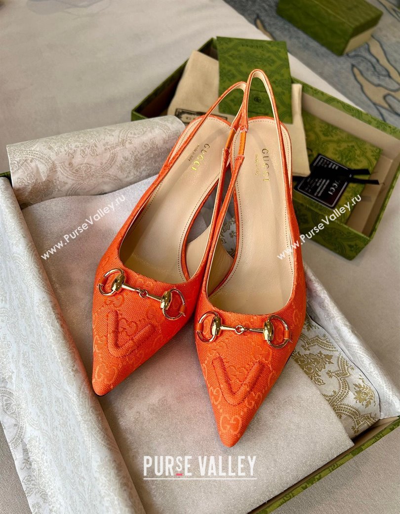 Gucci GG Canvas Slingback Pumps 10.5cm with Horsebit Orange 2024 782627 (MD-241119027)