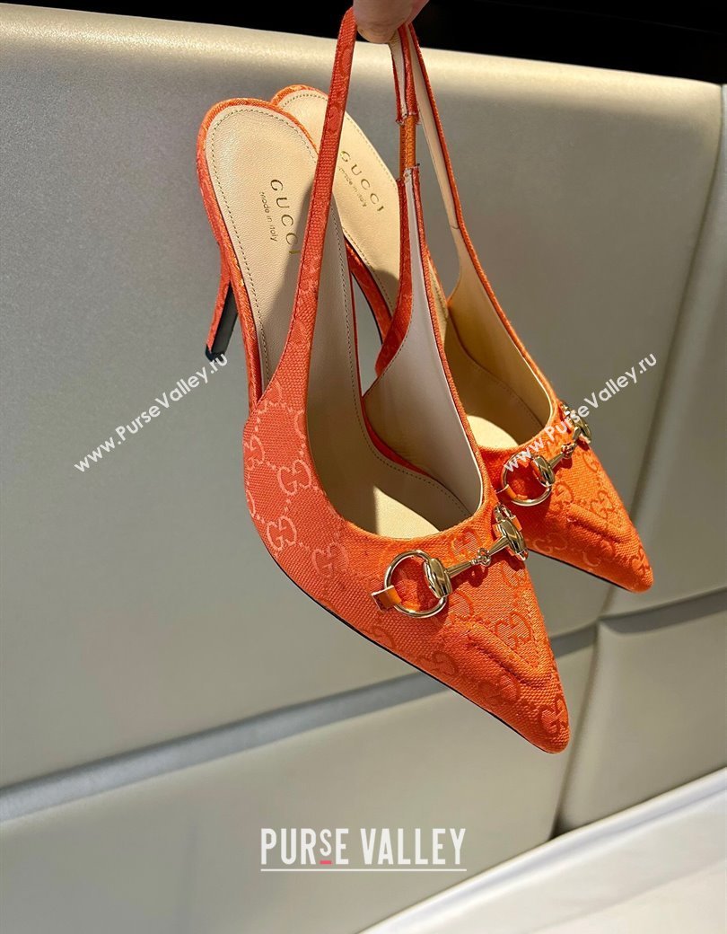 Gucci GG Canvas Slingback Pumps 10.5cm with Horsebit Orange 2024 782627 (MD-241119027)