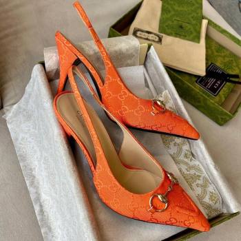 Gucci GG Canvas Slingback Pumps 10.5cm with Horsebit Orange 2024 782627 (MD-241119027)