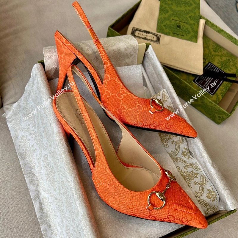 Gucci GG Canvas Slingback Pumps 10.5cm with Horsebit Orange 2024 782627 (MD-241119027)