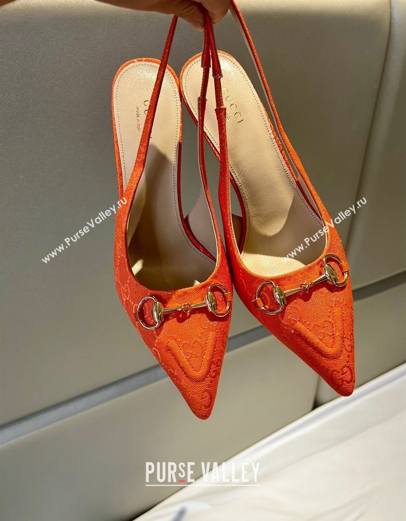 Gucci GG Canvas Slingback Pumps 10.5cm with Horsebit Orange 2024 782627 (MD-241119027)