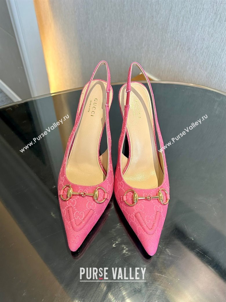 Gucci GG Canvas Slingback Pumps 10.5cm with Horsebit Dark Pink 2024 782627 (MD-241119028)