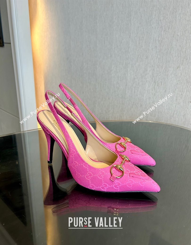 Gucci GG Canvas Slingback Pumps 10.5cm with Horsebit Dark Pink 2024 782627 (MD-241119028)