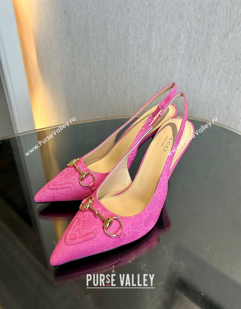 Gucci GG Canvas Slingback Pumps 10.5cm with Horsebit Dark Pink 2024 782627 (MD-241119028)