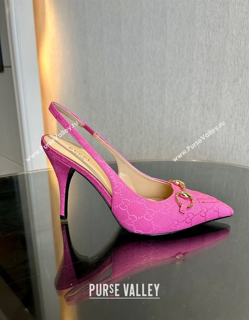 Gucci GG Canvas Slingback Pumps 10.5cm with Horsebit Dark Pink 2024 782627 (MD-241119028)