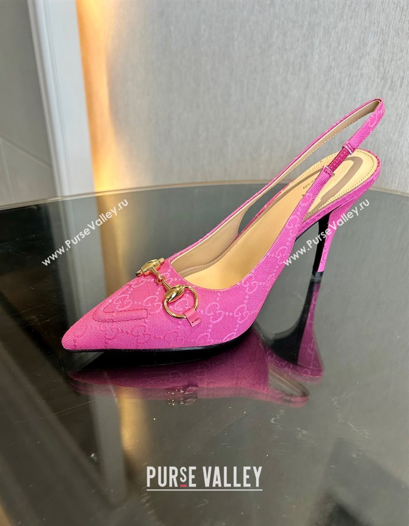 Gucci GG Canvas Slingback Pumps 10.5cm with Horsebit Dark Pink 2024 782627 (MD-241119028)