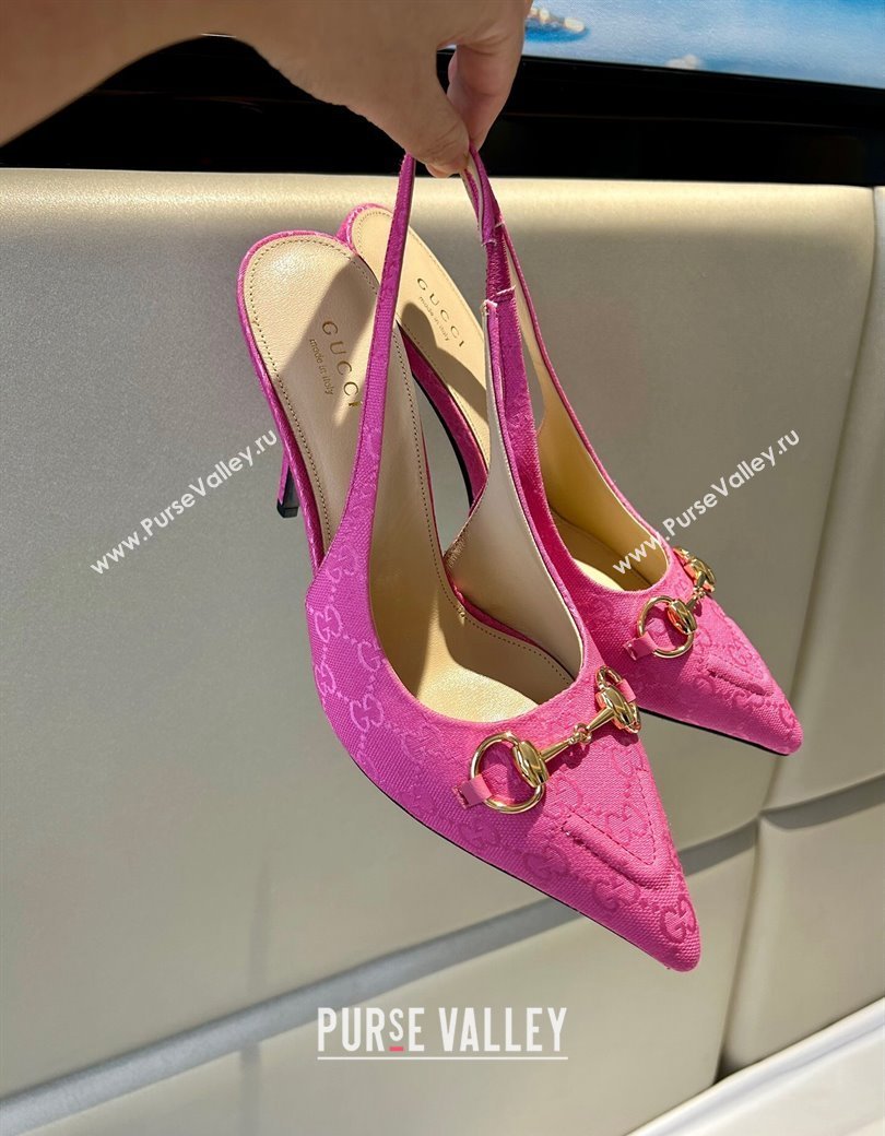 Gucci GG Canvas Slingback Pumps 10.5cm with Horsebit Dark Pink 2024 782627 (MD-241119028)