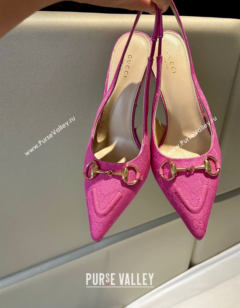 Gucci GG Canvas Slingback Pumps 10.5cm with Horsebit Dark Pink 2024 782627 (MD-241119028)