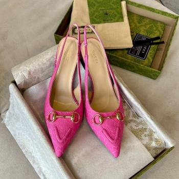 Gucci GG Canvas Slingback Pumps 10.5cm with Horsebit Dark Pink 2024 782627 (MD-241119028)