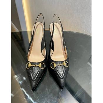 Gucci GG Leather Slingback Pumps 10.5cm with Horsebit 782627 Black 2024 (MD-241119029)