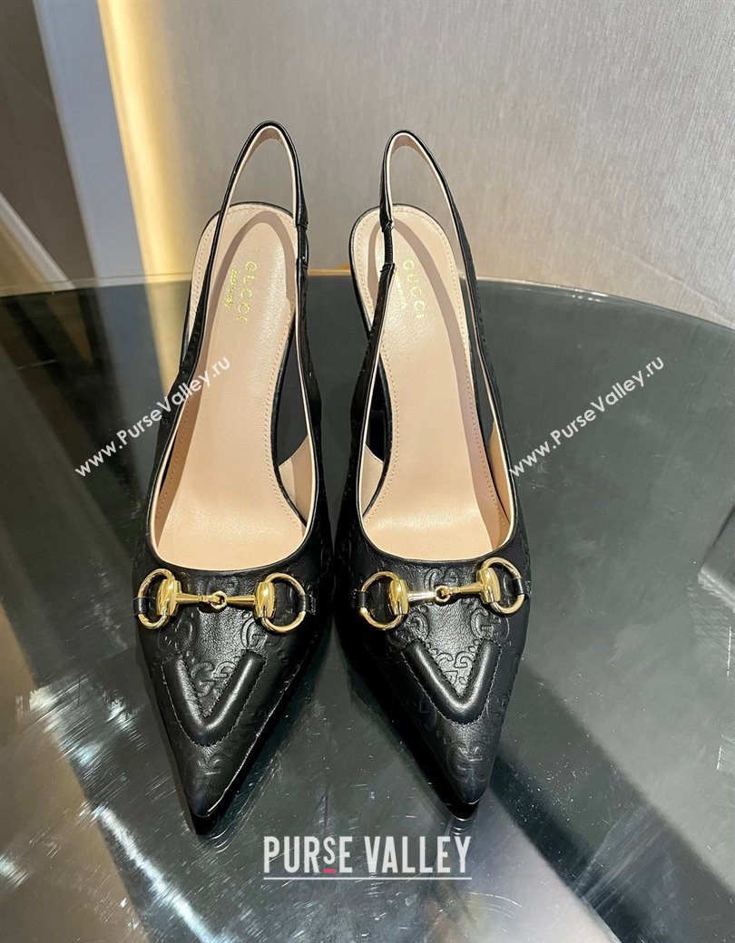 Gucci GG Leather Slingback Pumps 10.5cm with Horsebit 782627 Black 2024 (MD-241119029)