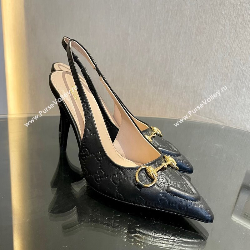 Gucci GG Leather Slingback Pumps 10.5cm with Horsebit 782627 Black 2024 (MD-241119029)