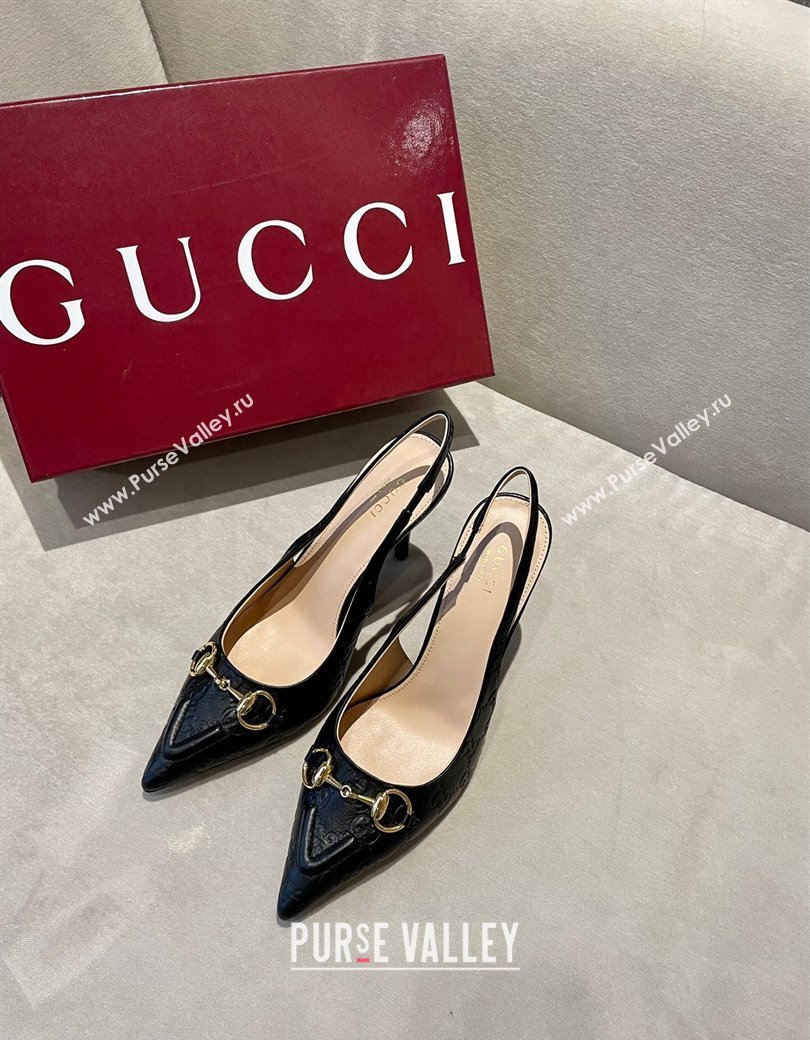 Gucci GG Leather Slingback Pumps 10.5cm with Horsebit 782627 Black 2024 (MD-241119029)