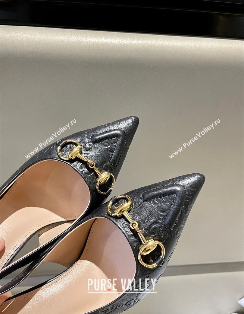 Gucci GG Leather Slingback Pumps 10.5cm with Horsebit 782627 Black 2024 (MD-241119029)