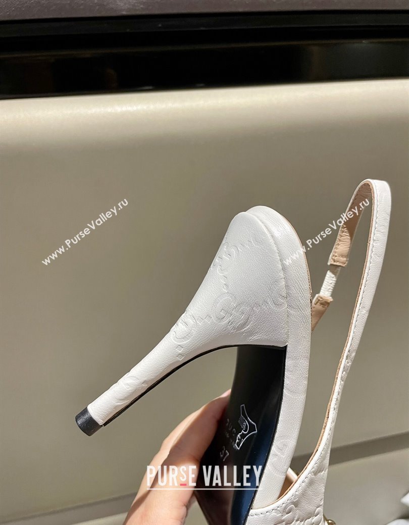 Gucci GG Leather Slingback Pumps 10.5cm with Horsebit 782627 White 2024 (MD-241119030)