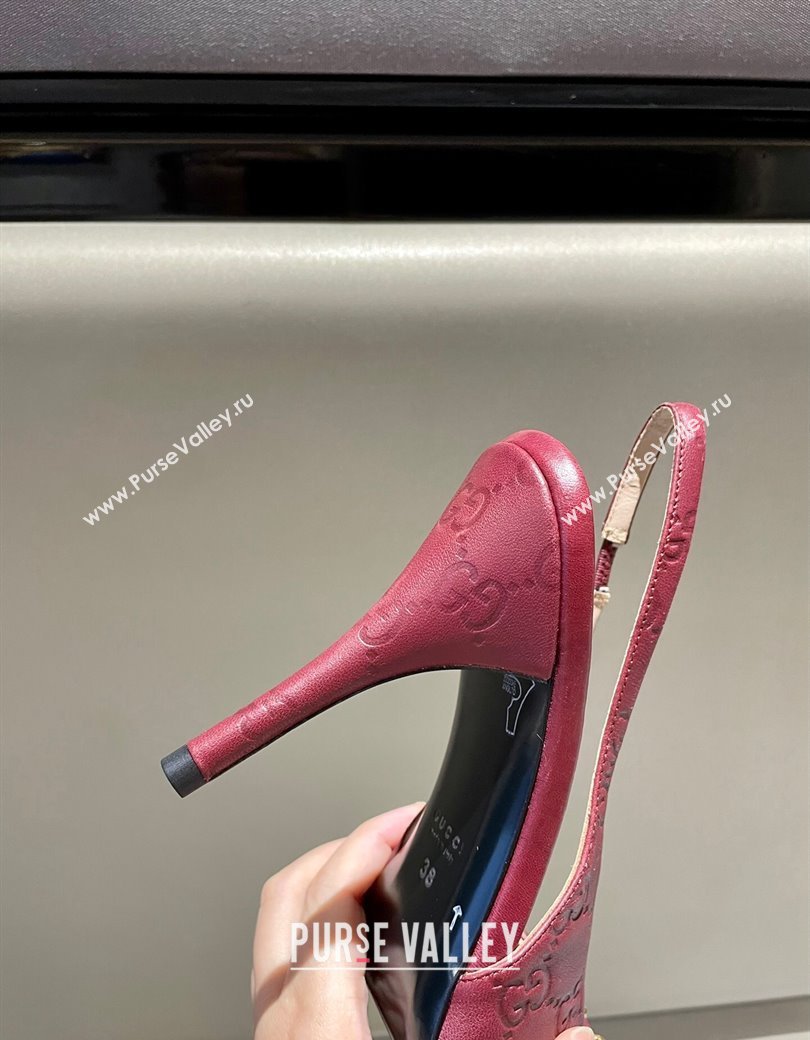 Gucci GG Leather Slingback Pumps 10.5cm with Horsebit 782627 Burgundy 2024 (MD-241119031)