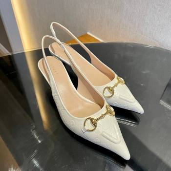 Gucci GG Leather Slingback Pumps 4.5cm with Horsebit 782627 White 2024 (MD-241119033)