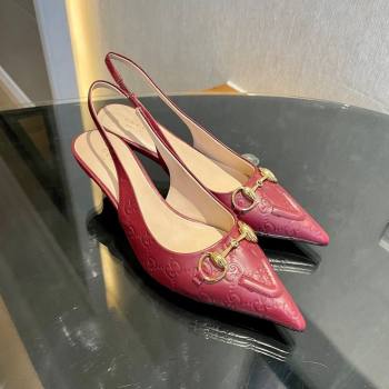 Gucci GG Leather Slingback Pumps 4.5cm with Horsebit 782627 Burgundy 2024 (MD-241119034)