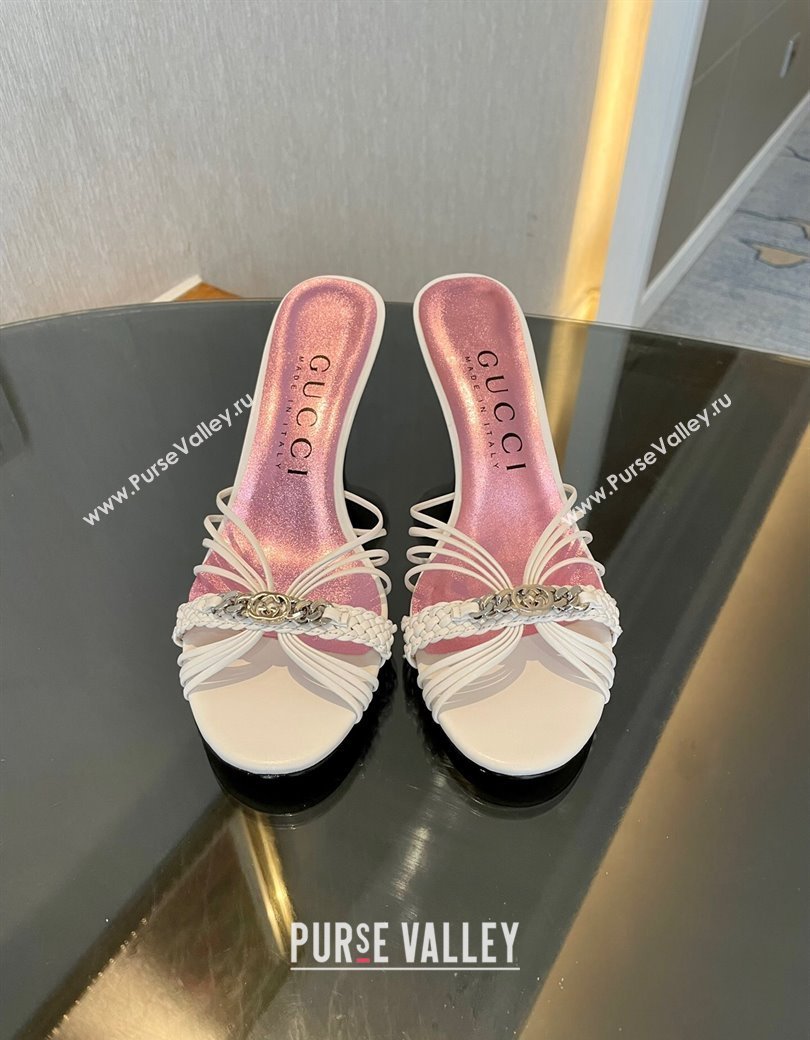 Gucci Lambskin Heel Slides Sandal 6.5cm with GG Chain White 2024 GG111903 (MD-241119039)