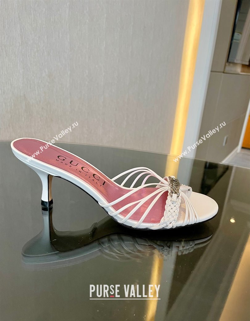 Gucci Lambskin Heel Slides Sandal 6.5cm with GG Chain White 2024 GG111903 (MD-241119039)