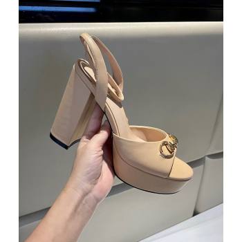 Gucci Leather Horsebit High Heel Platform Sandals 11cm Beige 2024 GG111904 (MD-241119045)