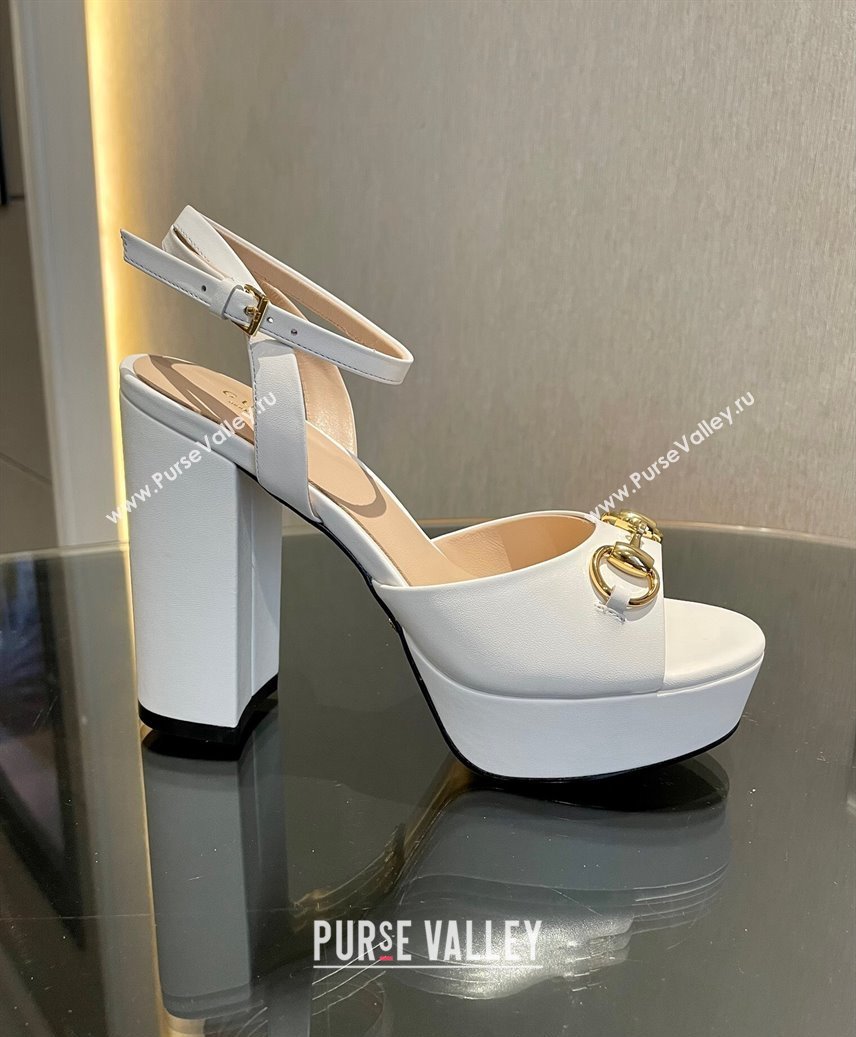 Gucci Leather Horsebit High Heel Platform Sandals 11cm White 2024 GG111904 (MD-241119046)