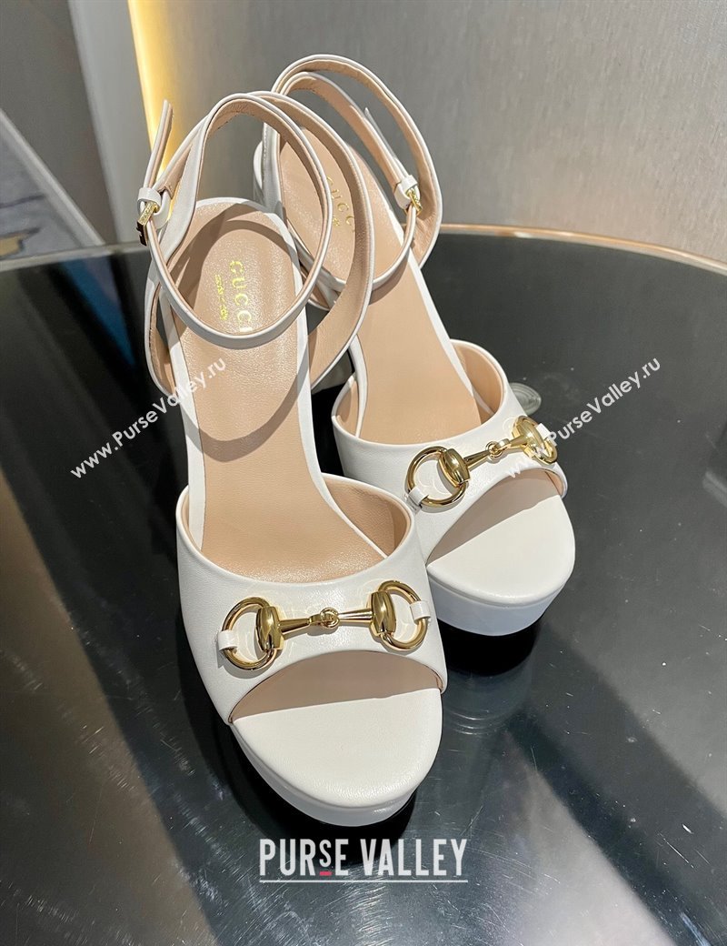 Gucci Leather Horsebit High Heel Platform Sandals 11cm White 2024 GG111904 (MD-241119046)