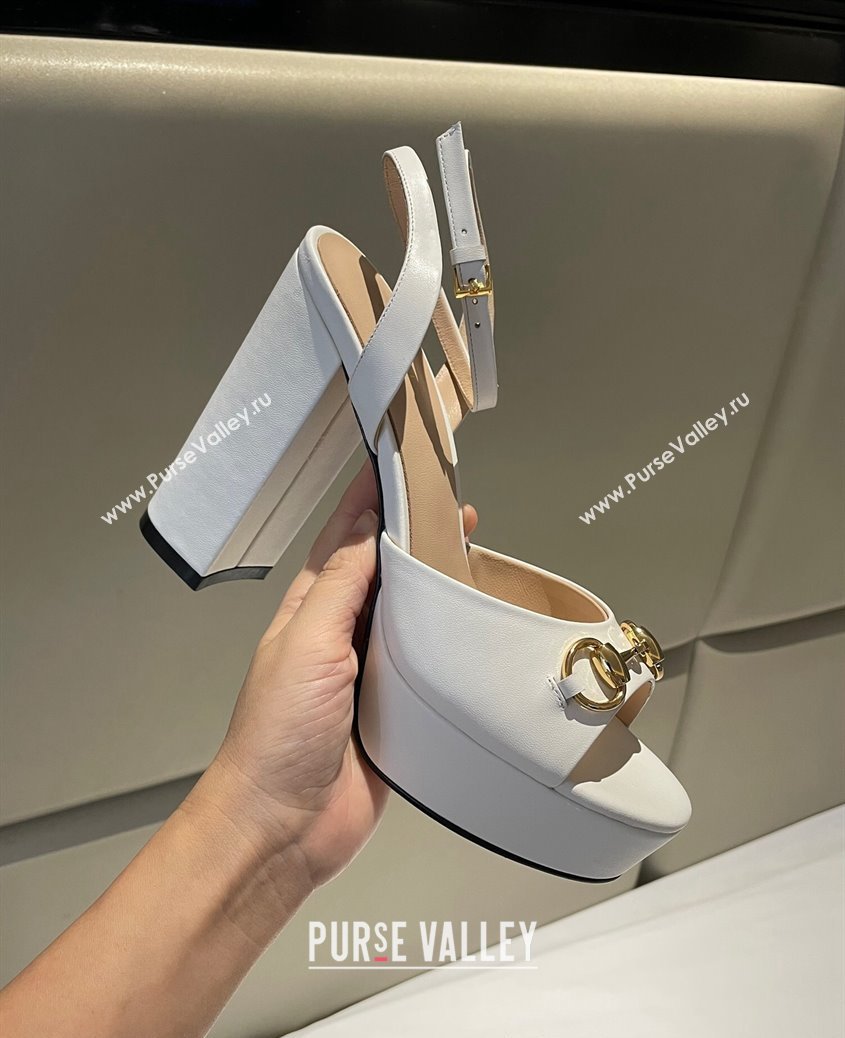 Gucci Leather Horsebit High Heel Platform Sandals 11cm White 2024 GG111904 (MD-241119046)