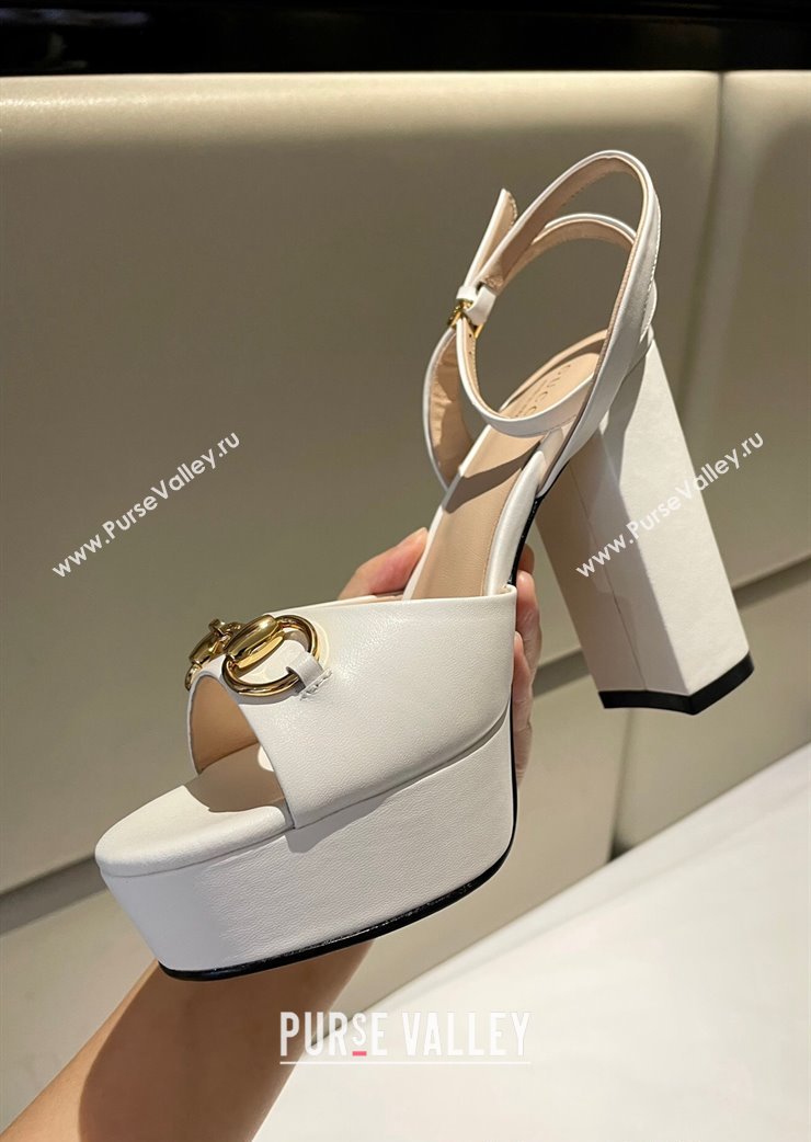 Gucci Leather Horsebit High Heel Platform Sandals 11cm White 2024 GG111904 (MD-241119046)