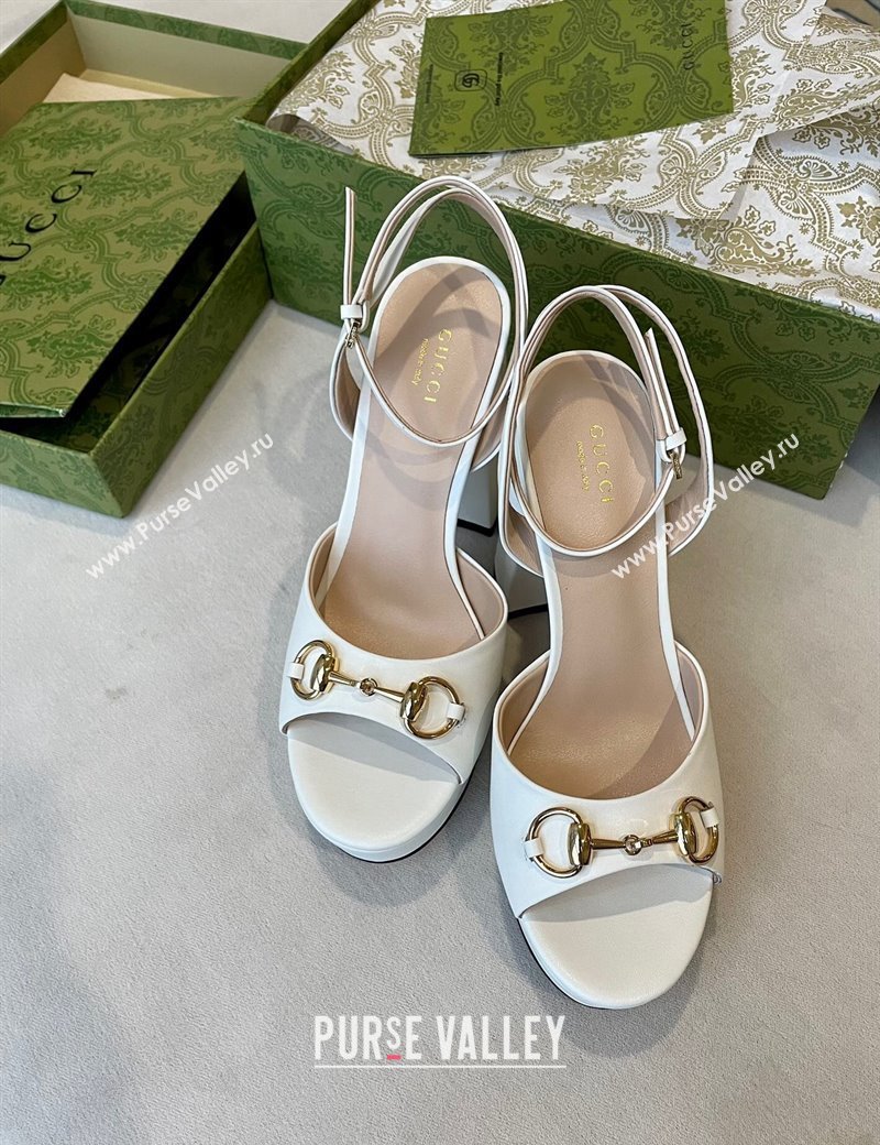 Gucci Leather Horsebit High Heel Platform Sandals 11cm White 2024 GG111904 (MD-241119046)