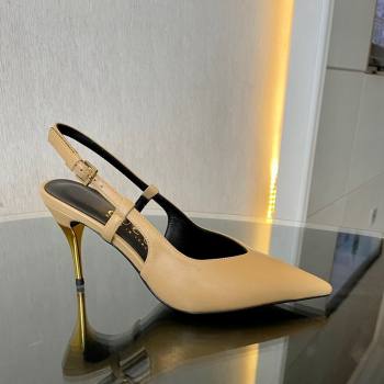 Gucci Leather Slingback Pumps 8.5cm with Gold-Tone Heel Beige 2024 762378 (MD-241119050)